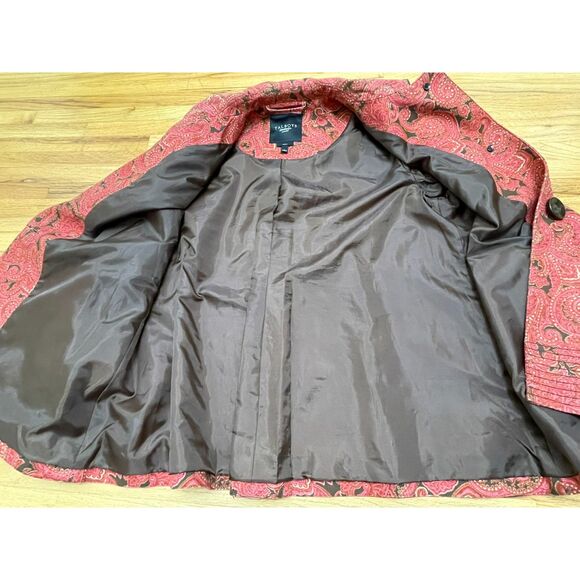 Talbots Women's L Pink Coat Cotton Pea Paisley Stretch Boho Career Swing Jacket - Picture 4 of 10